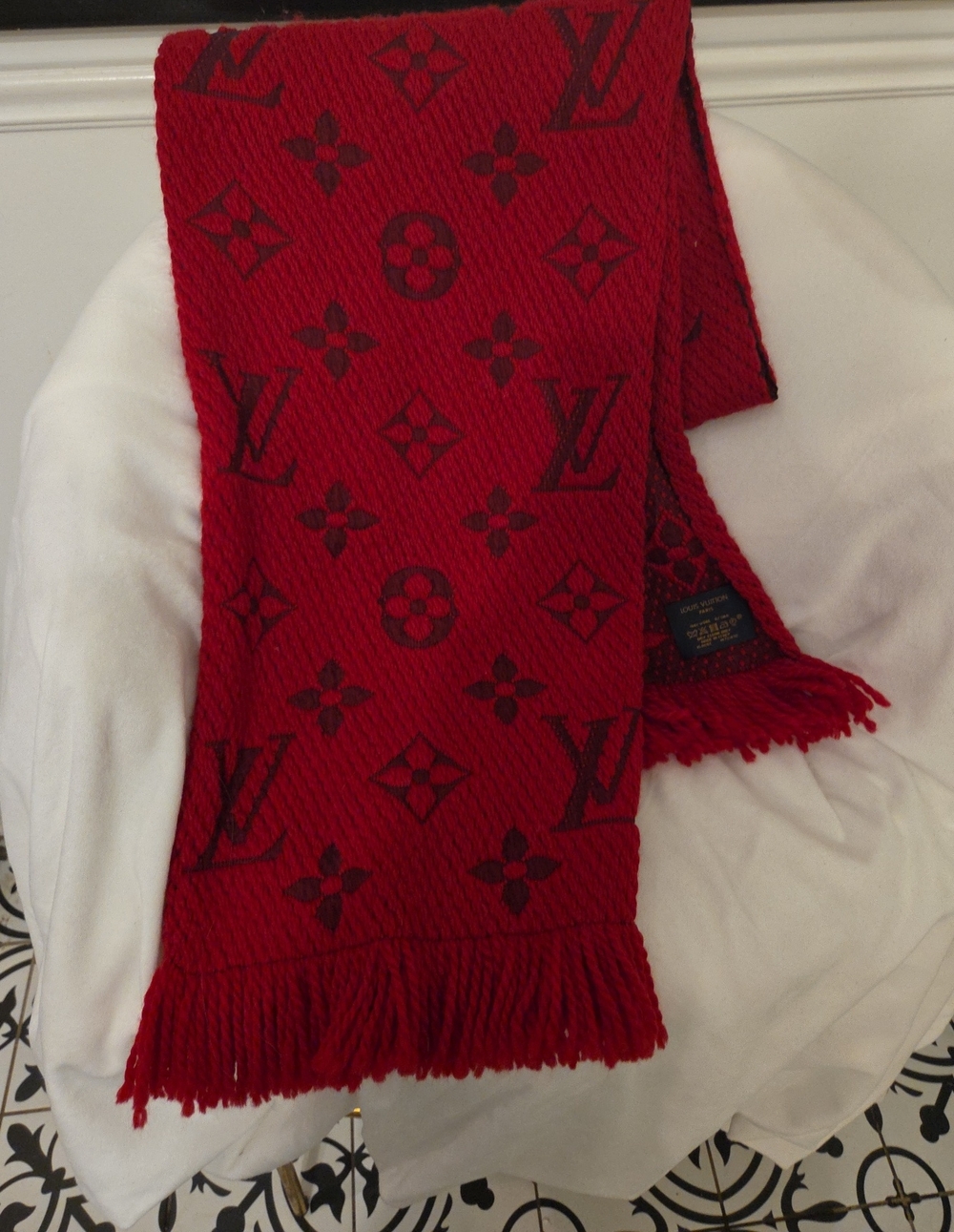 Louis Vuitton Red and Black Monogram Scarf